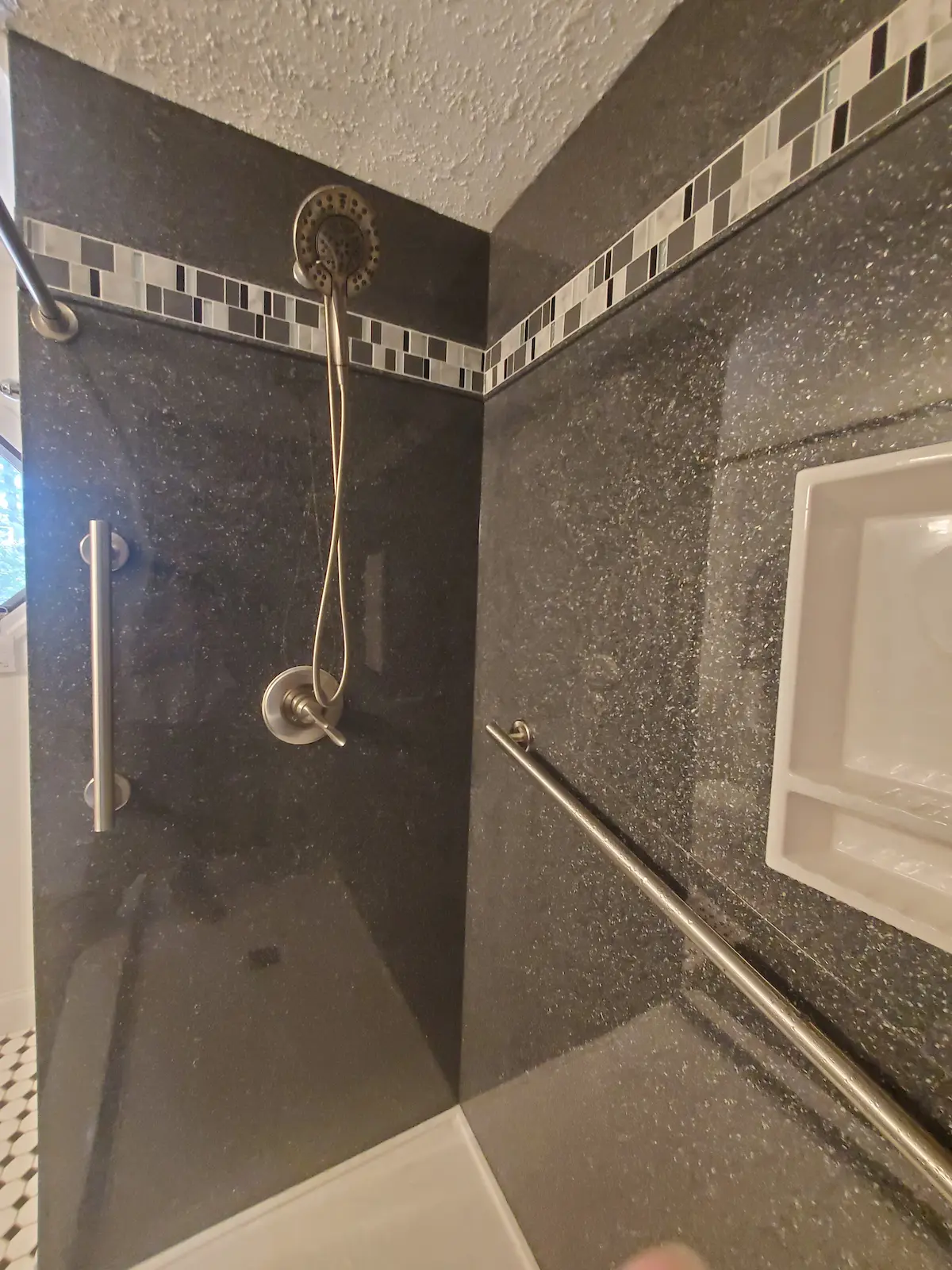 Solid stone panel shower, ada accessible in nashua nh